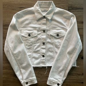 FIDELITY DENIM SAMPLE White Cropped Denim Frayed Raw Edge Jean Jacket.